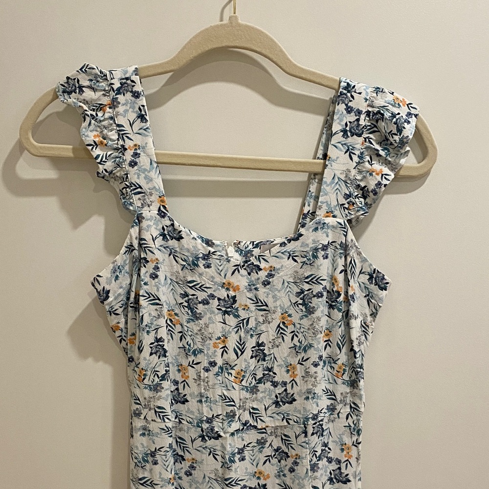 Loft Orange, Blue, and Green Floral Print Midi Dress